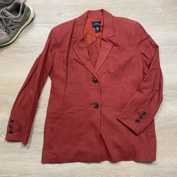 Urban‎ Outfitters Linen Unstructured Blazer Women's M Color Brick Red - Picture 2 of 8
